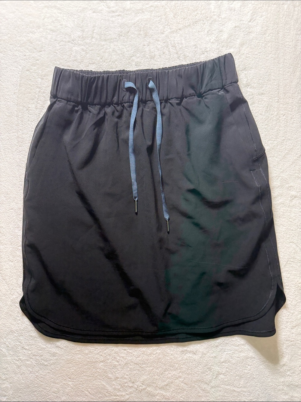 lululemon athletica Black On the Fly Mini Skirt with Blue Drawstring